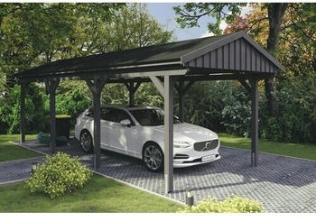 Skan Holz Einzelcarport Fichtelberg inkl. Dachschindeln schwarz 317 x 808 cm Schiefer