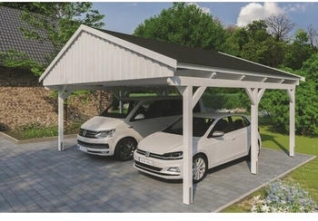 Skan Holz Doppelcarport Fichtelberg inkl. Dachschindeln schwarz 618 x 566 cm weiß