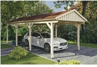 Skanholz Einzelcarport "Fichtelberg" Leimholz natur mit roten Schindeln