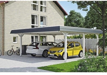 Skan Holz Doppelcarport Wendland schwarze Blende inkl. Pfostenanker 630 x 637 cm wei&szlig;