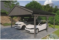 Skanholz Doppelcarport "Fichtelberg" Leimholz dunkelgrau mit schwarzen Schindeln
