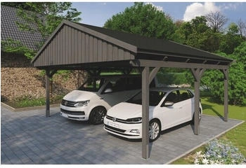 Skan Holz Doppelcarport Fichtelberg inkl. Dachschindeln schwarz 618 x 566 cm Schiefer