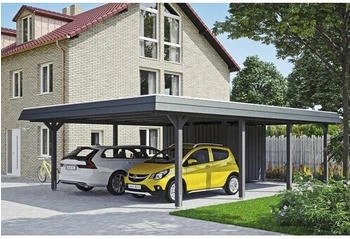 Skan Holz Doppelcarport Wendland schwarze Blende inkl. Abstellraum Pfostenanker 630 x 879 cm schiefer