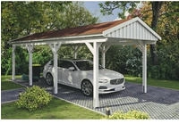 Skanholz Einzelcarport "Fichtelberg" Leimholz wei&szlig; mit roten Schindeln