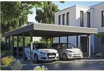 Skan Holz Doppelcarport Friesland inkl. EPDM-Dachfolie und H-Pfostenanker 557 x 860 cm grau