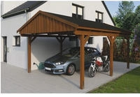 Skanholz Einzelcarport "Fichtelberg" Leimholz braun mit schwarzen Schindeln