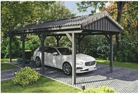 Skanholz Einzelcarport "Fichtelberg" Leimholz dunkelgrau mit Dachlattung