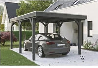 Skanholz Einzelcarport "Grunewald" Leimholz dunkelgrau mit Aluminiumdach