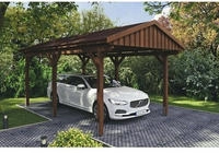 Skanholz Einzelcarport "Fichtelberg" Leimholz braun mit roten Schindeln
