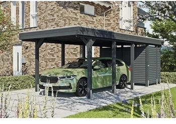 Skan Holz Einzelcarport Friesland-Hybrid inkl. Abstellraum Aluminium Pfostenanker 314 x 708 cm anthrazit