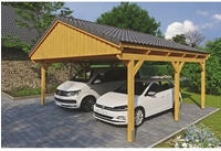 Skanholz Doppelcarport "Fichtelberg" Leimholz hellbraun mit Dachlattung