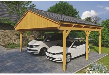 Skan Holz Doppelcarport Fichtelberg 618 x 566 cm Eiche hell