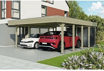 Skan Holz Doppelcarport Friesland-Hybrid inkl. Abstellraum Aluminium Pfostenanker 557 x 708 cm kesseldruckimpr&auml;gniert