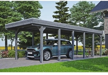 Skan Holz Einzelcarport Friesland inkl. Aluminium-Dachplatten und H-Pfostenanker 314 x 860 cm grau