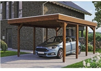 Skan Holz Einzelcarport Friesland inkl. Aluminium-Dachplatten und H-Pfostenanker 397 x 555 cm nussbaum