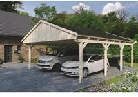 Skanholz Doppelcarport "Fichtelberg" Leimholz natur mit schwarzen Schindeln