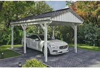 Skanholz Einzelcarport "Fichtelberg" Leimholz wei&szlig; mit Dachlattung