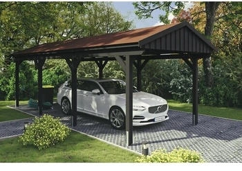 Skan Holz Einzelcarport Fichtelberg inkl. Pfostenanker rote Dachschindeln 317 x 808 cm anthrazit