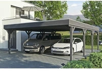 Skanholz Doppelcarport "Grunewald" Leimholz dunkelgrau mit Aluminiumdach