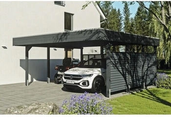 Skan Holz Doppelcarport Friesland-Hybrid inkl. Rückwand/Seitenwand Aluminium Pfostenanker 557 x 555 cm anthrazit
