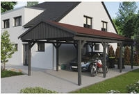 Skanholz Einzelcarport "Fichtelberg" Leimholz dunkelgrau mit roten Schindeln