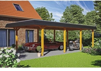 Skan Holz Einzelcarport Wendland schwarze Blende inkl. EPDM Folie Pfostenanker 409 x 870 cm eiche hell