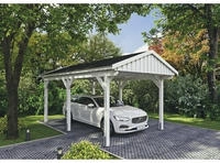 Skanholz Einzelcarport "Fichtelberg" Leimholz wei&szlig; mit schwarzen Schindeln
