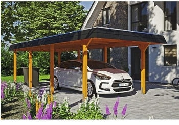 Skan Holz Einzelcarport Wendland schwarze Blende inkl. EPDM Folie Pfostenanker 362 x 870 cm eiche hell