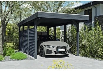 Skan Holz Einzelcarport Friesland-Hybrid inkl. R&uuml;ckwand/Seitenwand Aluminium Pfostenanker 314 x 555 cm anthrazit