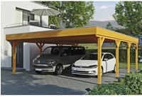Skanholz Doppelcarport "Grunewald" Leimholz hellbraun mit EPDM-Dach