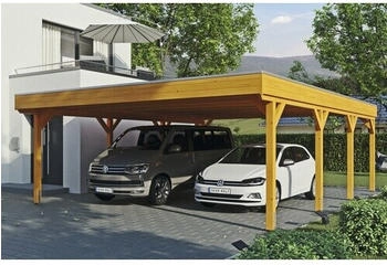 Skan Holz Doppelcarport Grunewald inkl. EPDM Folie 622 x 796 cm Eiche hell