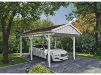 Skanholz Einzelcarport "Fichtelberg" Leimholz wei&szlig; mit roten Schindeln