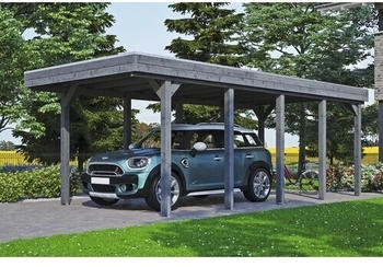 Skan Holz Einzelcarport Friesland inkl. Aluminium-Dachplatten und H-Pfostenanker 314 x 708 cm grau