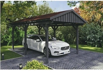 Skan Holz Einzelcarport Fichtelberg inkl. Pfostenanker rote Dachschindeln 317 x 566 cm anthrazit