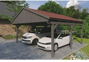 Skan Holz Doppelcarport Fichtelberg inkl. Dachschindeln rot 618 x 566 cm Schiefer