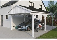 Skanholz Einzelcarport "Fichtelberg" Massivholz wei&szlig; mit schwarzen Schindeln