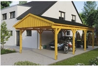 Skanholz Einzelcarport "Fichtelberg" Massivholz hellbraun mit schwarzen Schindeln