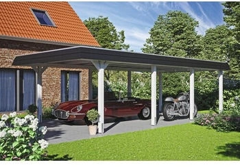 Skan Holz Einzelcarport Wendland schwarze Blende inkl. EPDM Folie Pfostenanker 409 x 870 cm wei&szlig;