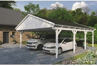 Skanholz Doppelcarport "Fichtelberg" Leimholz wei&szlig; mit schwarzen Schindeln