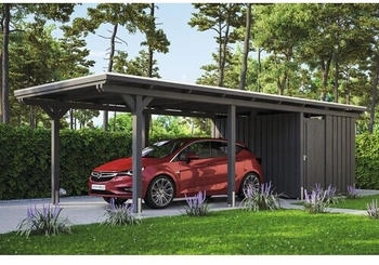 Skan Holz Einzelcarport Emsland inkl. Abstellraum Pfostenanker 354 x 846 cm schiefer
