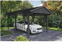 Skanholz Einzelcarport "Fichtelberg" Leimholz dunkelgrau mit schwarzen Schindeln