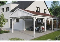 Skanholz Einzelcarport "Fichtelberg" Leimholz wei&szlig; mit roten Schindeln