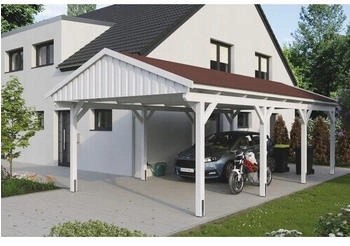Skan Holz Einzelcarport Fichtelberg inkl. Dachschindeln rot 423 x 808 cm weiß