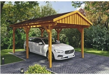 Skan Holz Einzelcarport Fichtelberg inkl. Dachschindeln rot 317 x 566 cm Eiche hell
