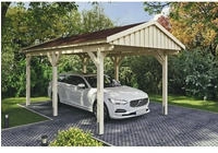 Skanholz Einzelcarport "Fichtelberg" Leimholz natur mit roten Schindeln