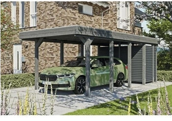 Skan Holz Einzelcarport Friesland-Hybrid inkl. Abstellraum Aluminium Pfostenanker 314 x 708 cm schiefer
