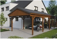Skanholz Einzelcarport "Fichtelberg" Leimholz braun mit Dachlattung