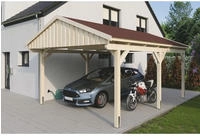 Skanholz Einzelcarport "Fichtelberg" Leimholz natur mit roten Schindeln