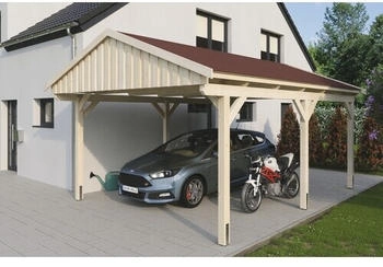 Skan Holz Einzelcarport Fichtelberg inkl. Dachschindeln rot 423 x 566 cm natur