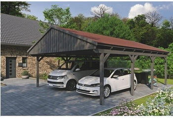 Skan Holz Doppelcarport Fichtelberg inkl. Dachschindeln rot 618 x 808 cm Schiefer